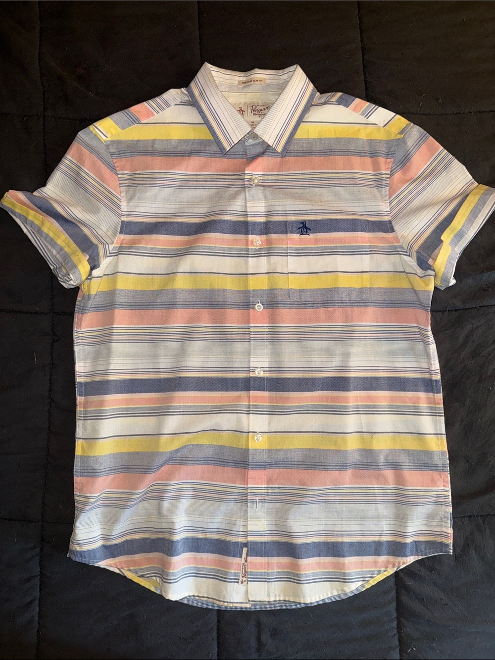 Original Penguin Heritage Slim Fit Button - Up Shirt. Horizontal Pastel Stripes